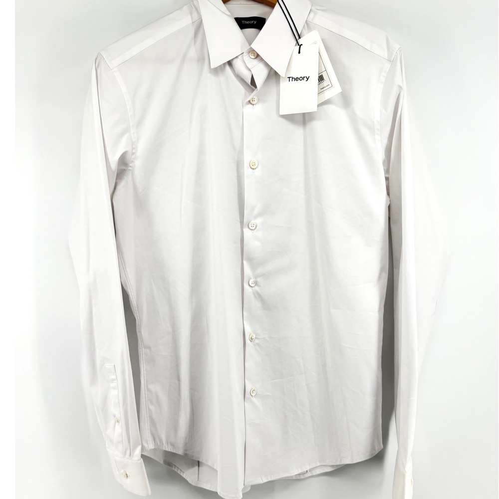 Theory Sylvain Kenai Mens White Stretch Cotton Dress Shirt Size Small NWT READ